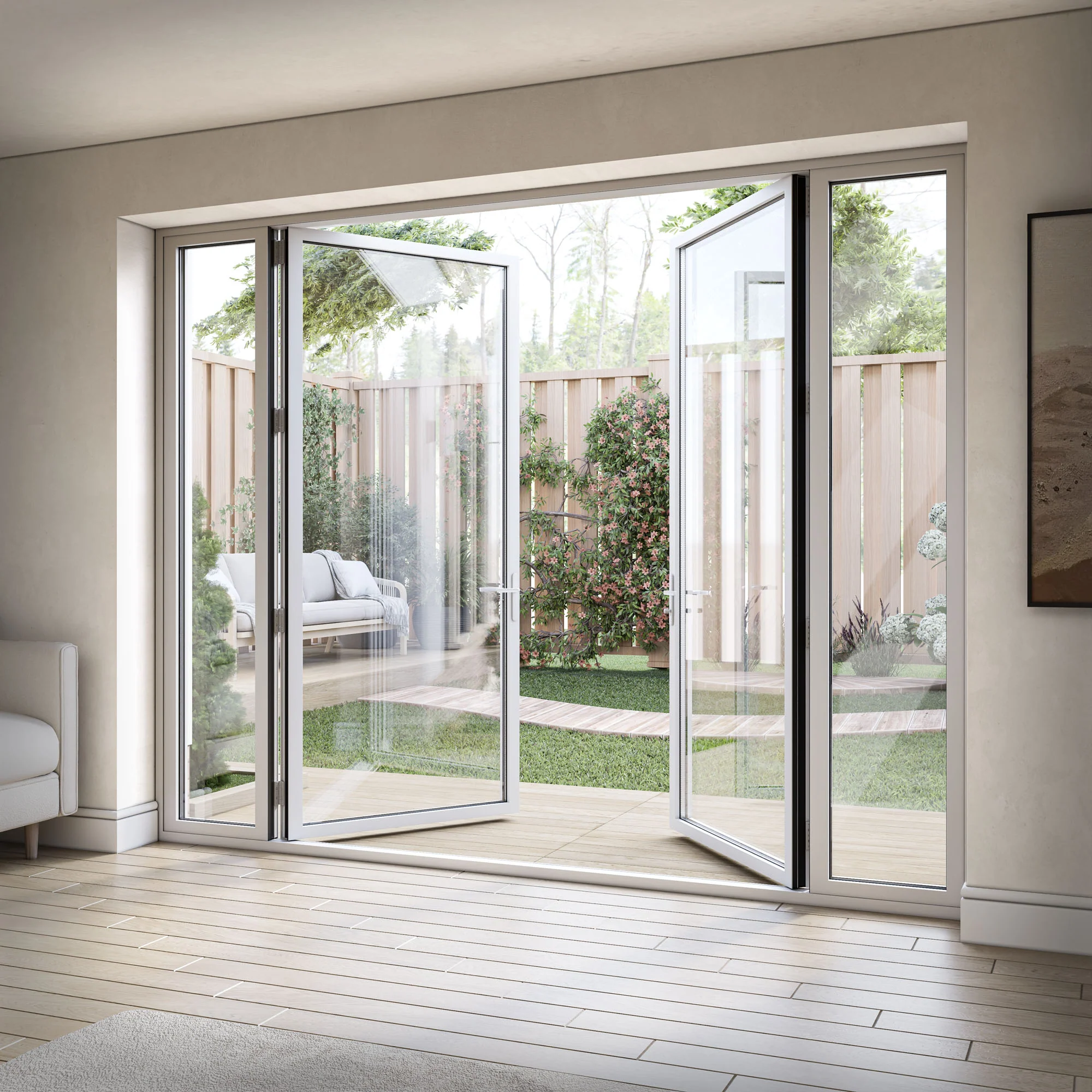 White Aluminium External Clear Glass French Patio Door with Sidelights - Image 4